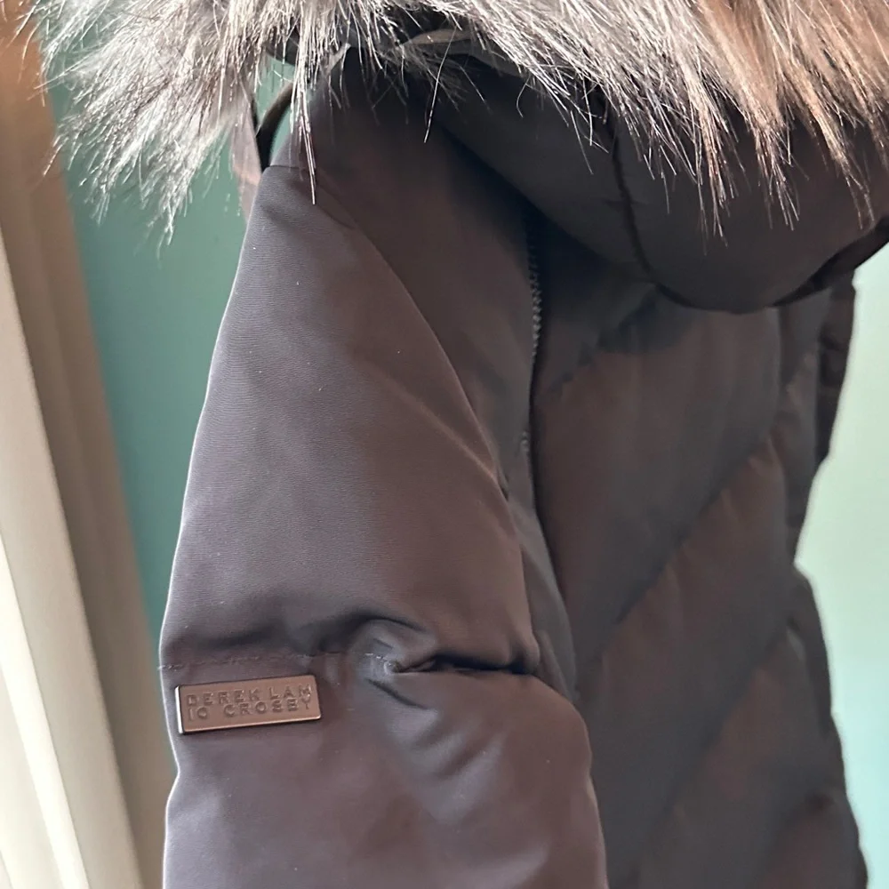 Derek Lam 10 Crosby Women's Black Puffer down Coat with Faux Fur Trim - Picture 6 of 11